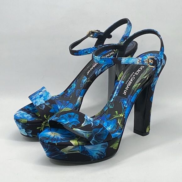 Dolce & Gabbana floral-print gabardine platform sandals size 40 - Picture 7 of 15